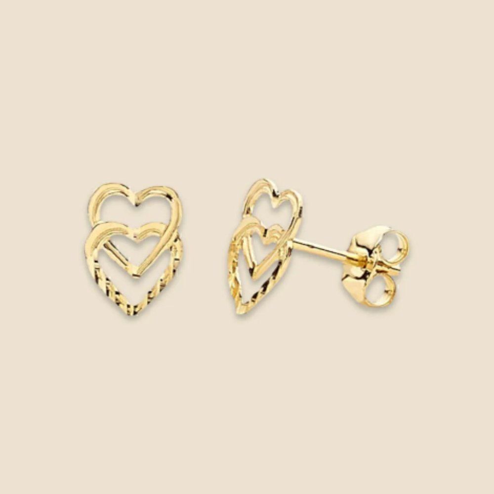 14k Solid Gold Heart Stud Earrings | Birthday Gift | Tiny Heart Post Earrings |